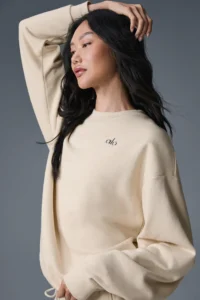 Accolade Crew Neck Pullover in Oat Milk - Image 3