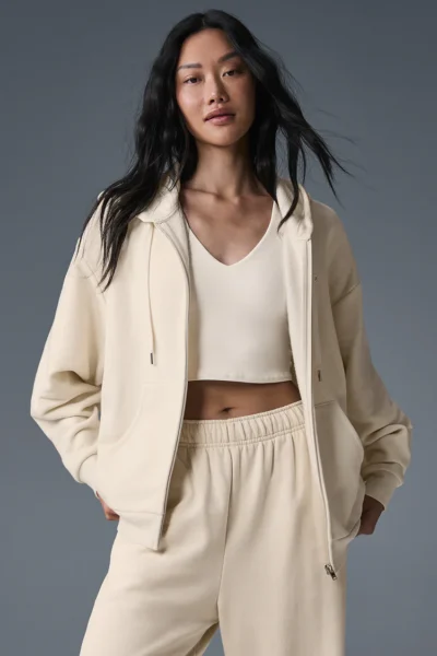 Accolade Full Zip Hoodie in Oat Milk
