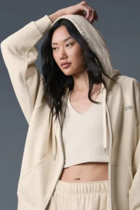 Accolade Full Zip Hoodie in Oat Milk - Image 4