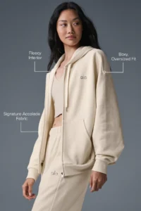 Accolade Full Zip Hoodie in Oat Milk - Image 2