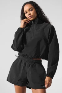 Cropped 1/4 Zip Alumni Pullover - Black - Image 3
