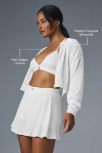 Cropped Micro Plisse Jacket - White - Image 2