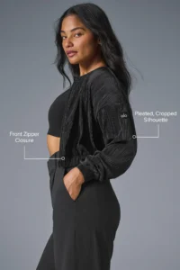 Cropped Micro Plisse Jacket - Black - Image 2
