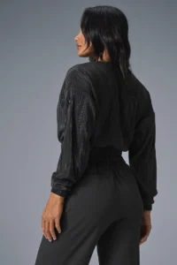 Cropped Micro Plisse Jacket - Black - Image 3
