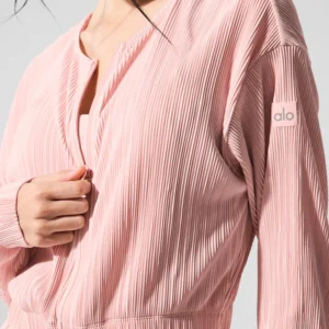 Cropped Micro Plisse Jacket - Pink Quartz - Image 2
