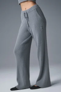 Snuggle Up Sweater High-Waist Wide Leg Pant - Steel Grey - Image 3