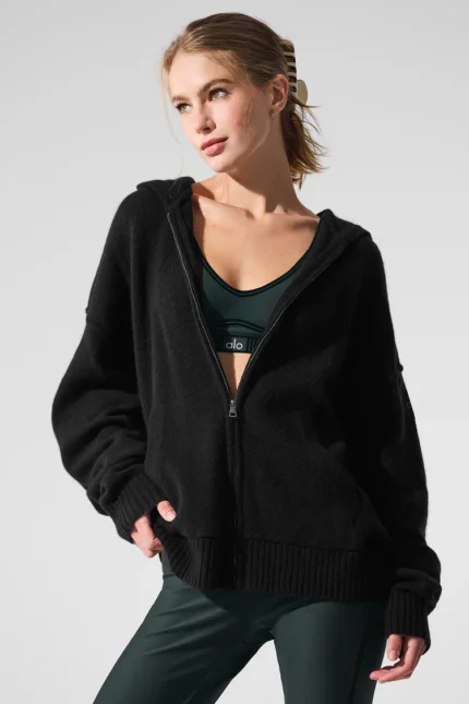 New Class Cashmere Full Zip Hoodie Black
