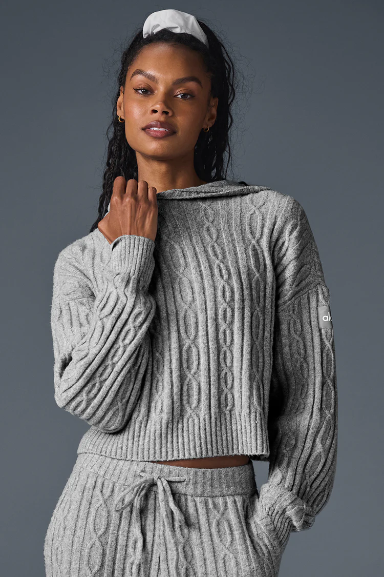 Cable Knit Winter Bliss Hoodie Athletic Heather Grey